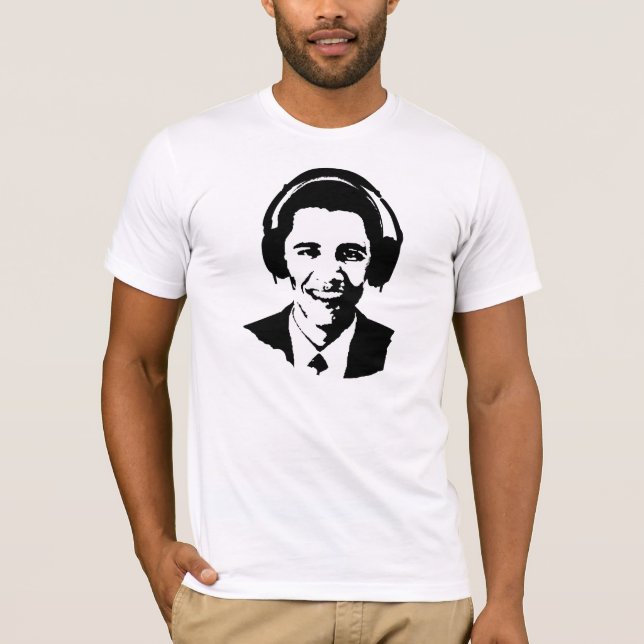 Camiseta T-shirt dos fones de ouvido de Barack Obama (Frente)