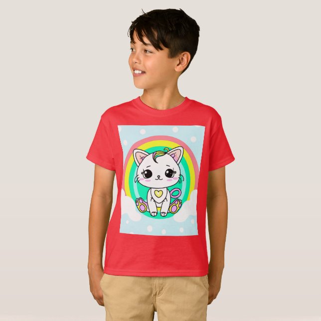 Camiseta T-shirt dos gatinhos Arco-Íris (Frente Completa)