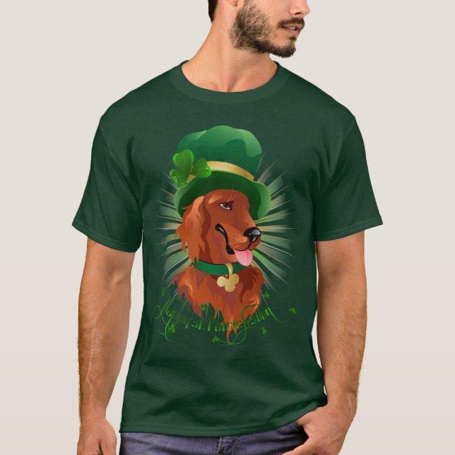 Camiseta T-shirt dos homens com caráter do setter irlandês (Frente)