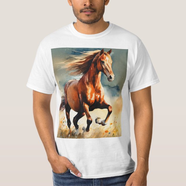 Camiseta T-shirt dos Homens de Coleção de Cavalos Selvagens (Frente)