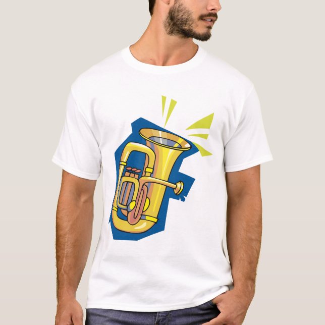 Camiseta T-shirt dos homens do instrumento da tuba (Frente)