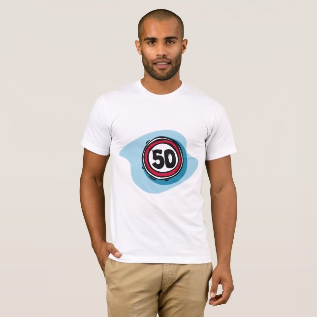 Camiseta T-shirt dos homens do limite de velocidade 50 (Frente Completa)