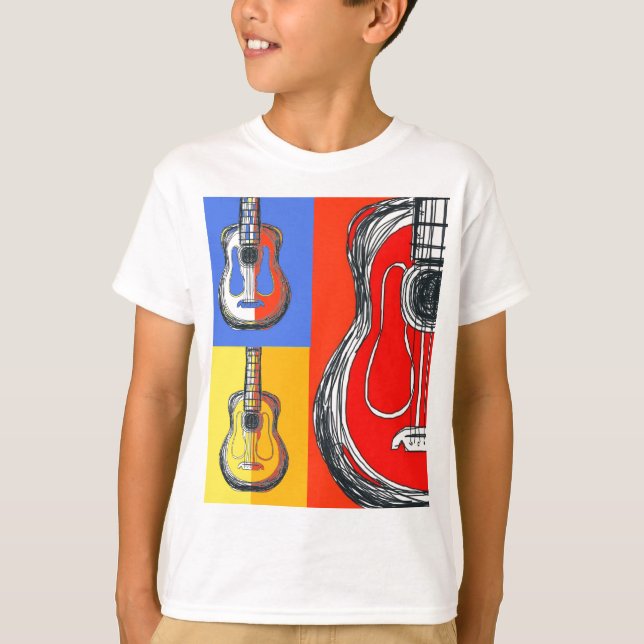 Camiseta T-shirt dos miúdos das guitarra de Colorblock (Frente)