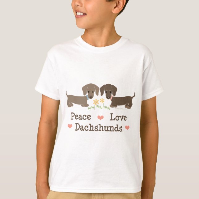 Camiseta T-shirt dos miúdos dos Dachshunds do amor da paz (Frente)