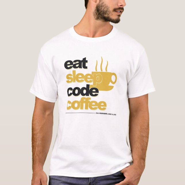 Camiseta t-shirt dos programadores: coma o café do código (Frente)