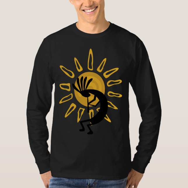 Camiseta T-shirt Dourada de Kokopelli Mens Long Sleeve (Frente)