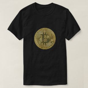 Camiseta T-shirt Dourado preto de Bitcoin dos homens