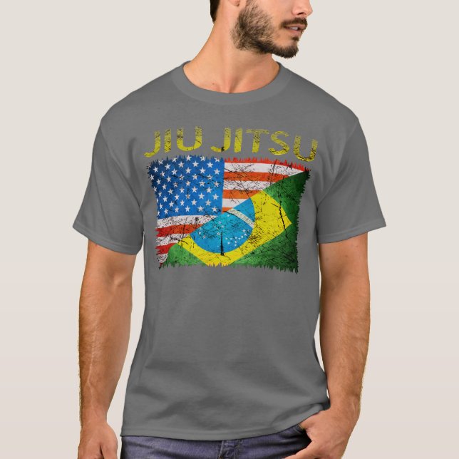 Camiseta T-shirt duplo das bandeiras de Jiu Jitsu do (Frente)