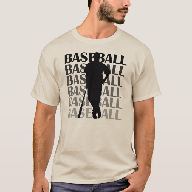 Camiseta T-shirt e presente pretos do jogador de beisebol (Frente)