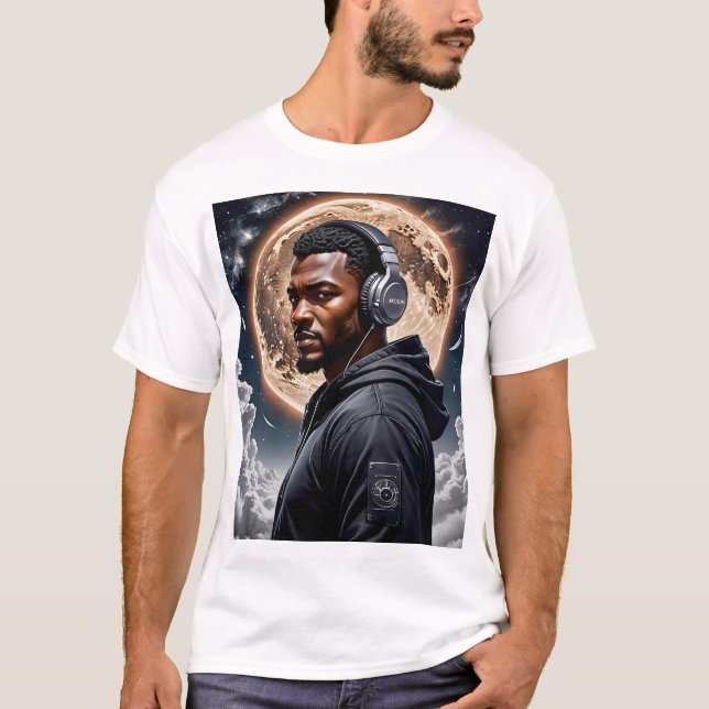 Camiseta T-Shirt Eclipse Lunar Futurística de Arte Cósmica (Frente)