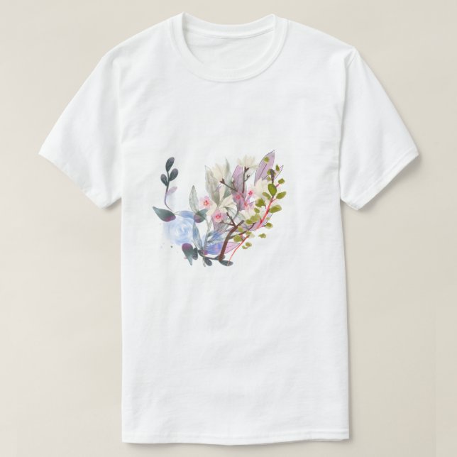 Camiseta T-Shirt Elegant Botanical Flower & Leaf Art  (Frente do Design)