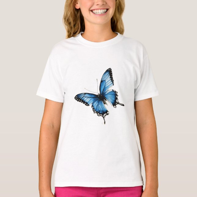 Camiseta T-Shirt Elegante Blue Butterfly (Frente)