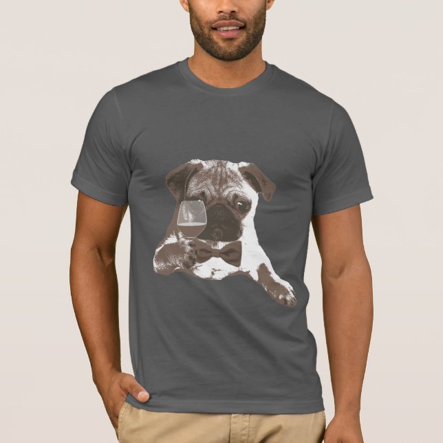 Camiseta T-shirt elegante do vinho do bebendo do Pug do (Frente)
