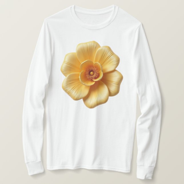 Camiseta T-Shirt Elegante Dourado-Amarelo de Flor Longa (Frente do Design)