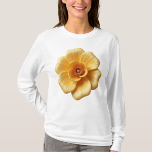 Camiseta T-Shirt Elegante Dourado-Amarelo de Flor Longa