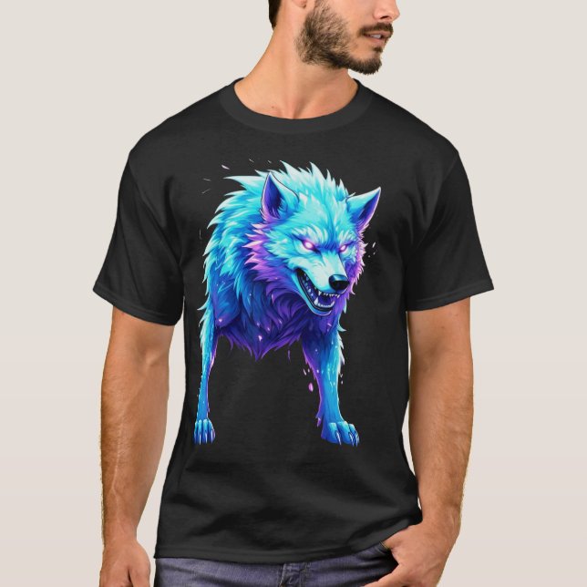 Camiseta T-Shirt Elétrica do Lobo de Animação (Frente)
