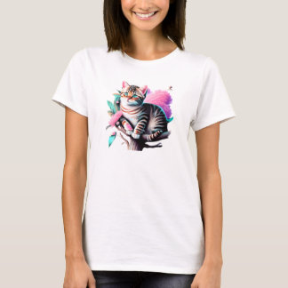 Camiseta T-Shirt em Cute de Tinta Acrílica de Gato