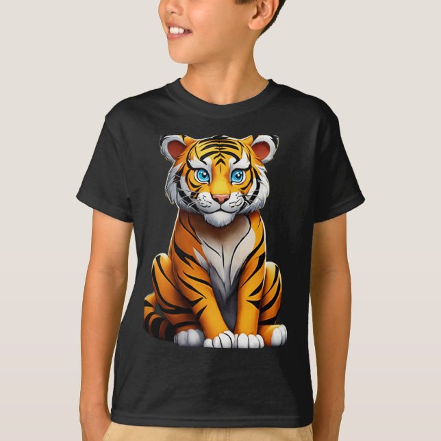 Camiseta T-Shirt em Equipe de Tigre e Super-Herói (Frente)