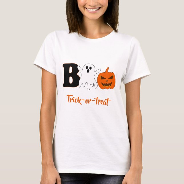 Camiseta T-Shirt Engraçado Boo Halloween (Frente)
