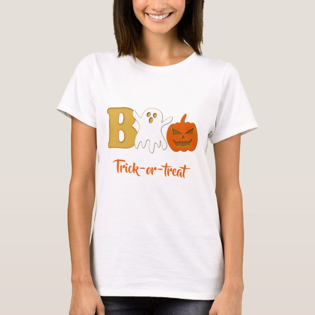 Camiseta T-Shirt Engraçado Boo Halloween (Frente)