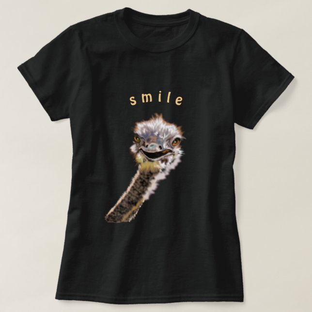 Camiseta T-Shirt Engraçado com avestruz Feliz Repleto - Sor (Frente do Design)