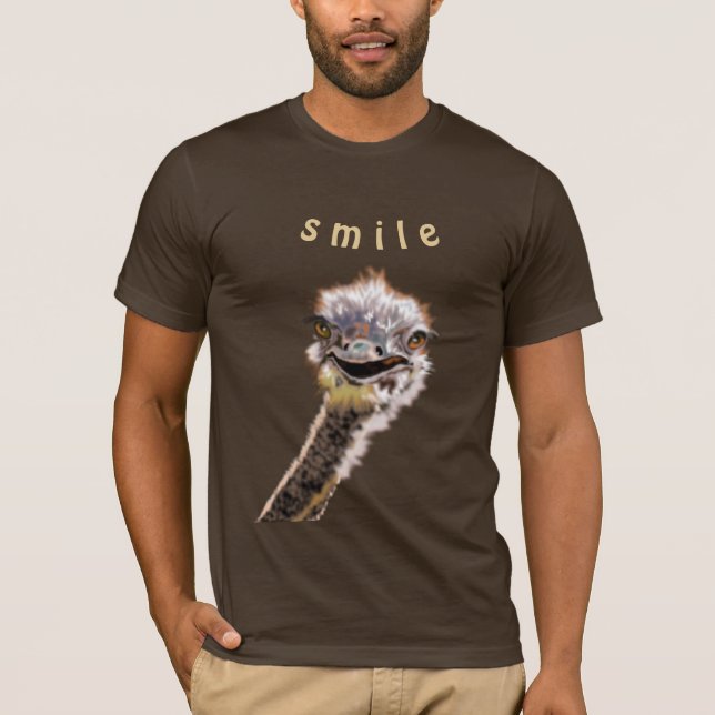 Camiseta T-Shirt engraçado com avestruz feliz - Sorria (Frente)