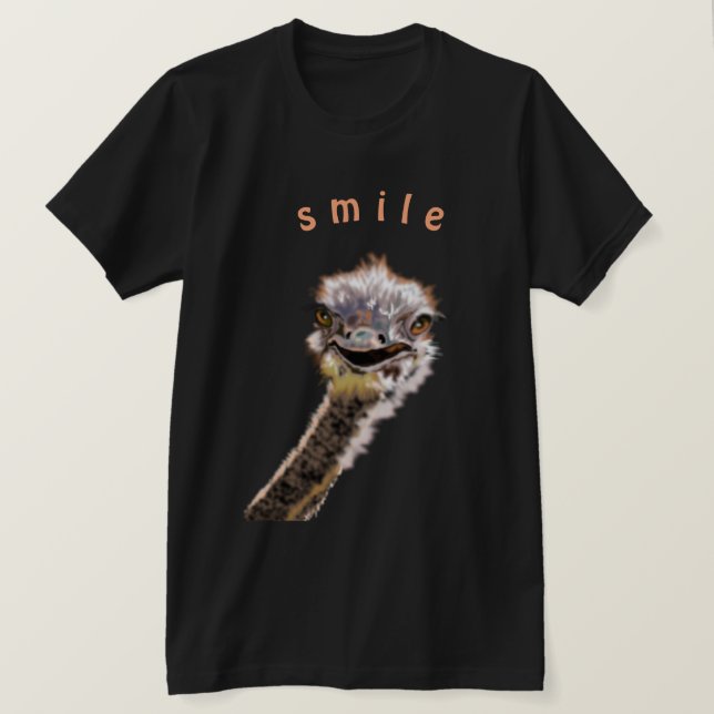 Camiseta T-Shirt Engraçado com Feliz Sorriso de avestruz -  (Frente do Design)