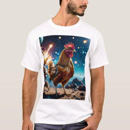 Camiseta T-Shirt Engraçado com Galinha no Espaço