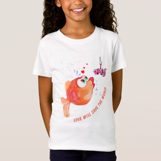 Camiseta T-Shirt Engraçado com Peixe e Verme - Texto Person (Frente)