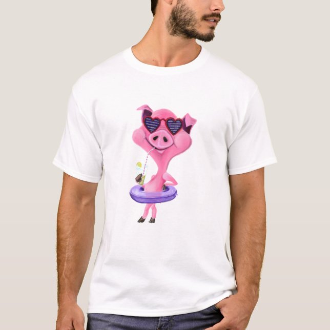 Camiseta T-Shirt Engraçado com Porco de Festa (Frente)