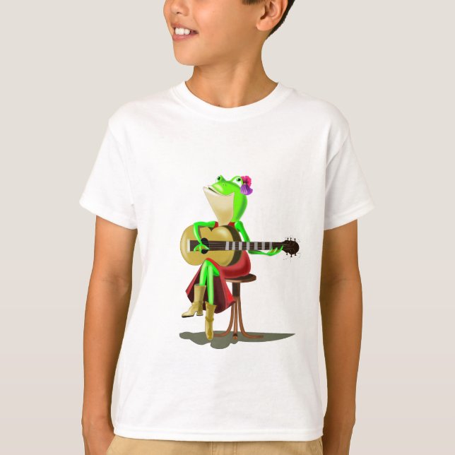 Camiseta T-Shirt Engraçado com Sapo Tocando Violão (Frente)