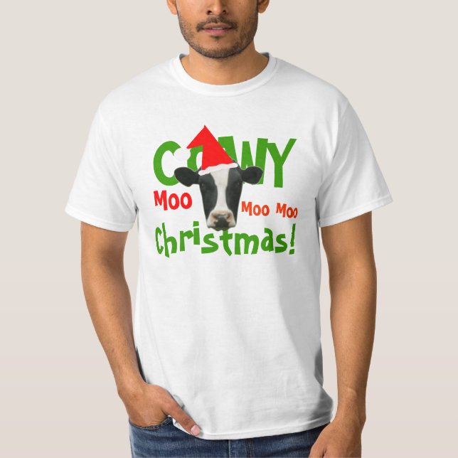 Camiseta T-shirt engraçado da vaca do Natal de Cowy (Frente)