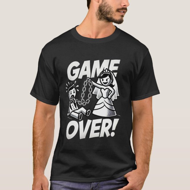 Camiseta T-Shirt engraçado de noivo Game Over para despedid (Frente)