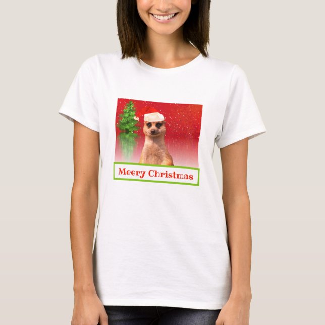Camiseta T-shirt engraçado do Natal do Natal de Meerkat (Frente)