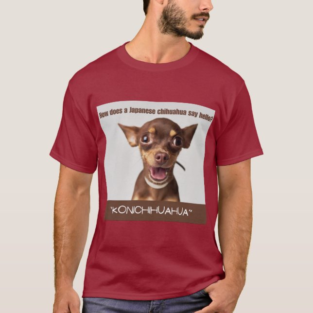 Camiseta T-shirt Engraçado Dog Impressão Como um Japonês (Frente)