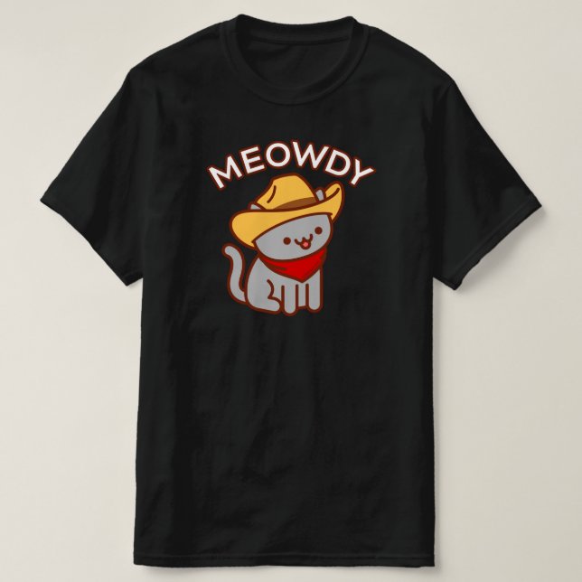 Camiseta T-Shirt Engraçado - "MEOWDY" (Frente do Design)