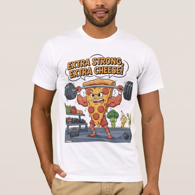 Camiseta T-Shirt Engraçado Pizza Gym para Comidas e pavimen (Frente)