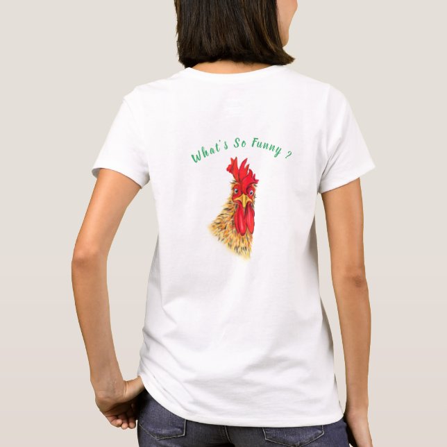 Camiseta T-Shirt Engraçado Rooster - Texto Personalizado (Verso)
