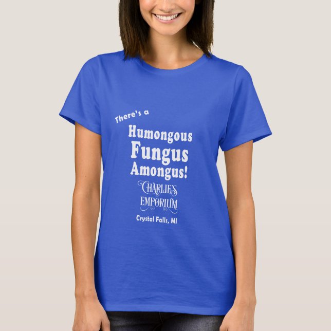 Camiseta T-shirt enorme do fungo (texto branco) (Frente)