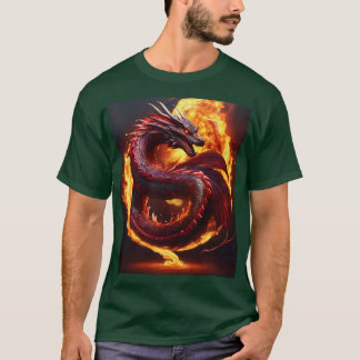 Camiseta T-Shirt Escuro com Dragão Cobra Fiery e Aquarela