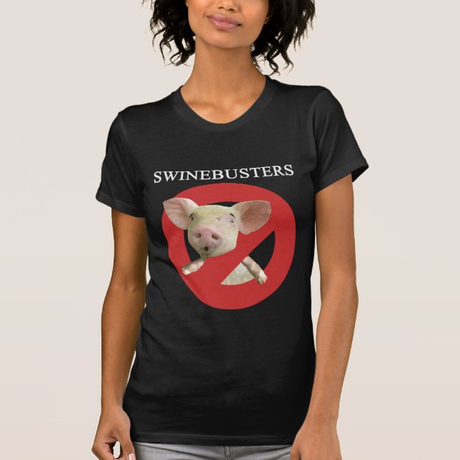 Camiseta T-shirt escuro das senhoras de Swinebusters (Frente)