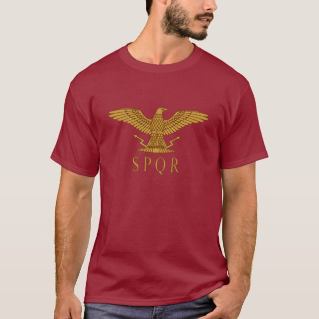 Camiseta T-shirt escuro Dourado de SPQR Eagle (Frente)