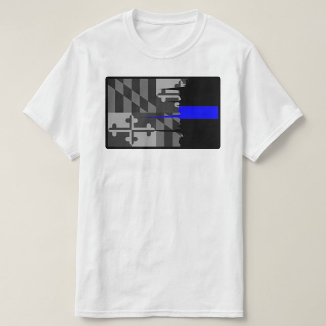 Camiseta T-shirt esfarrapado de Blue Line da bandeira de (Frente do Design)