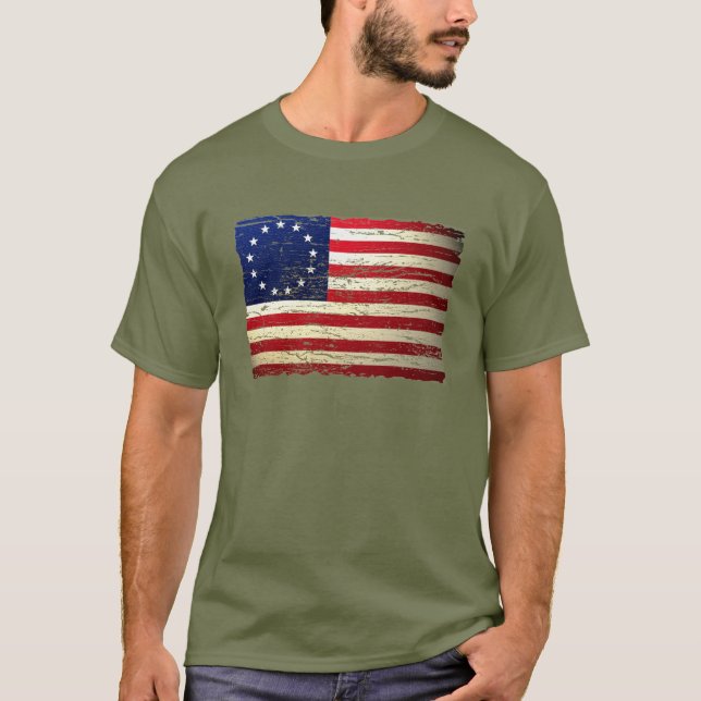 Camiseta T-shirt esfarrapado vintage da bandeira americana (Frente)