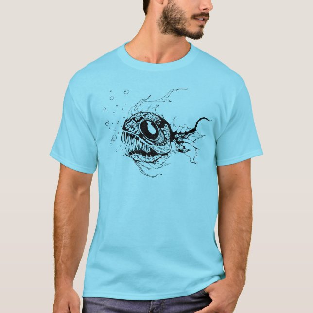 Camiseta T-shirt estarrecente dos peixes de mar profundo (Frente)