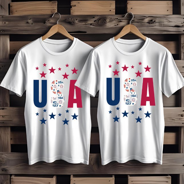Camiseta T-Shirt EUA de 4 de julho com estrelas (Criador carregado)
