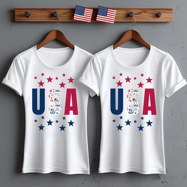 Camiseta T-Shirt EUA de 4 de julho com estrelas (Criador carregado)