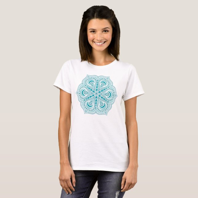 Camiseta T-shirt exclusiva, Artsy, Teal Blue Mandala (Frente Completa)