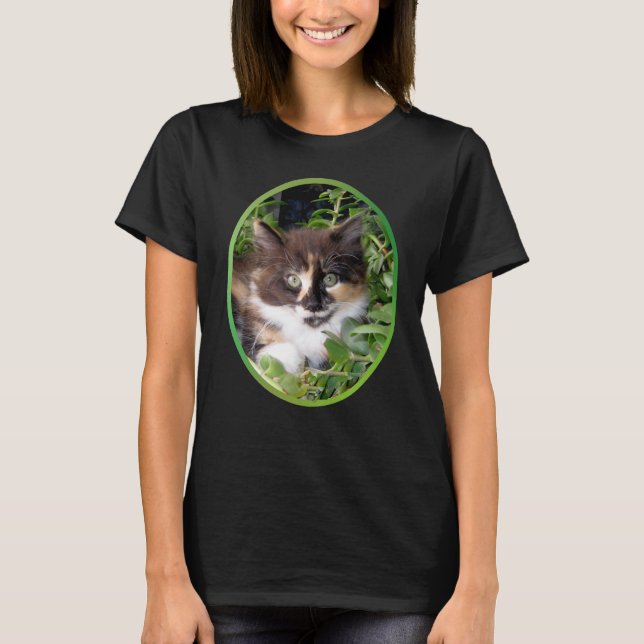 Camiseta T-shirt Eyed verde do gato (Frente)