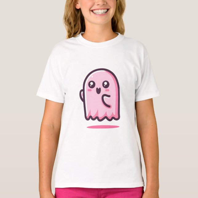 Camiseta T-Shirt Fantasma Rosa Adorável (Frente)
